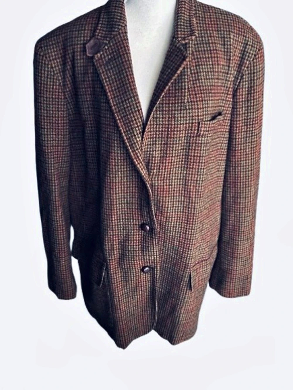Plus Vintage Wool RALPH LAUREN Brown Blazer Plaid Equestrian Designer Horse 2X